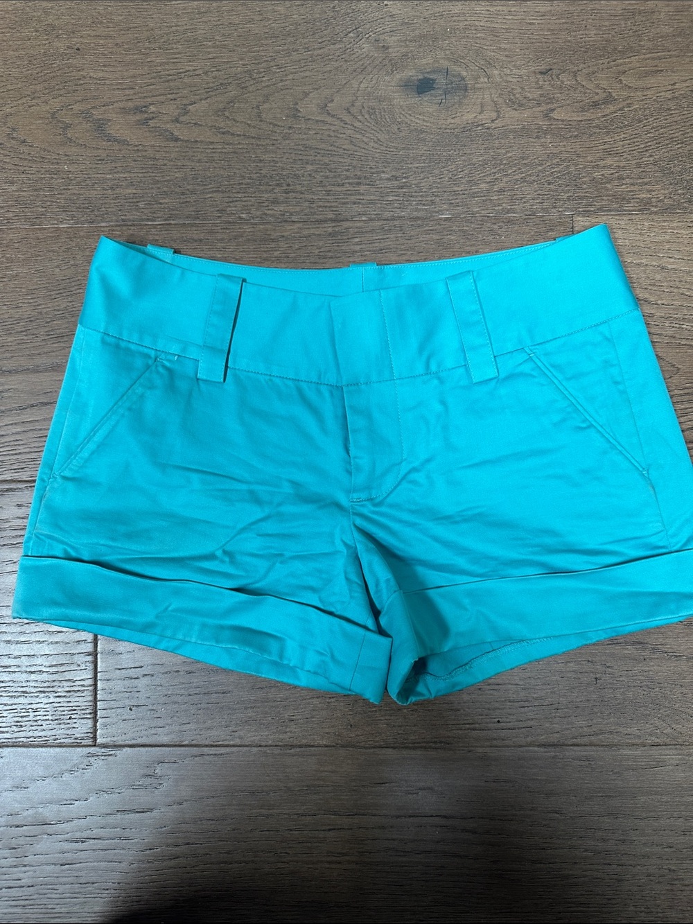 Alice + Olivia Turquoise Cuffed Stretch Bermuda Shorts